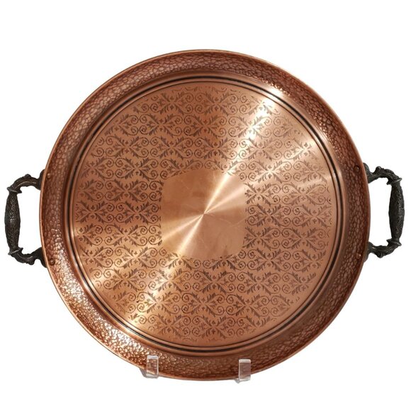 Vintage Fantasy Heavy Solid Copper 15” Tray with Handles Good Condition - Picture 1 of 6
